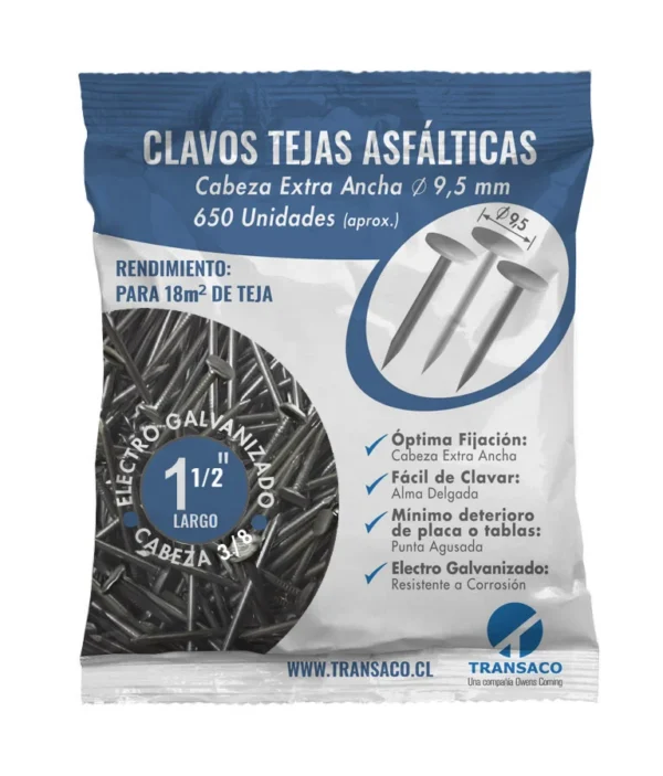 clavo teja y siding galvanizado 1" transaco 650 un